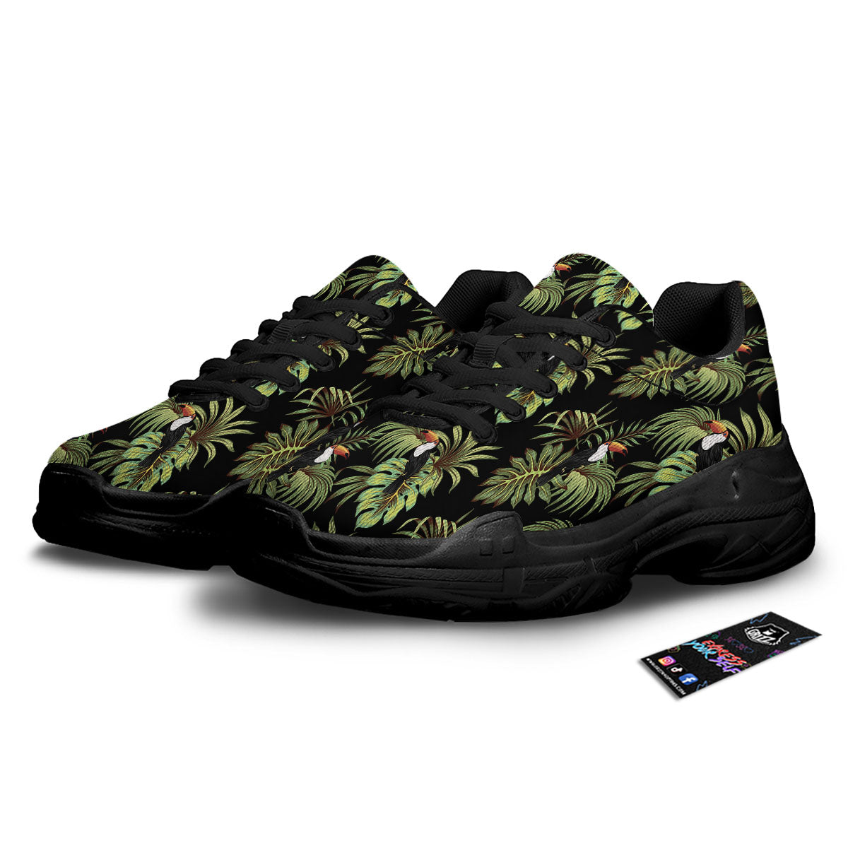Toucan Vintage Print Pattern Black Chunky Shoes-grizzshop