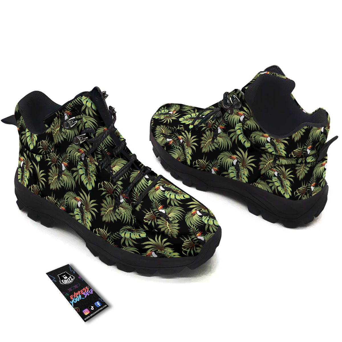 Toucan Vintage Print Pattern Hiking Shoes-grizzshop
