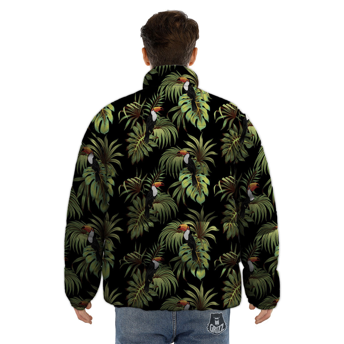 Toucan Vintage Print Pattern Puffer Jacket-grizzshop