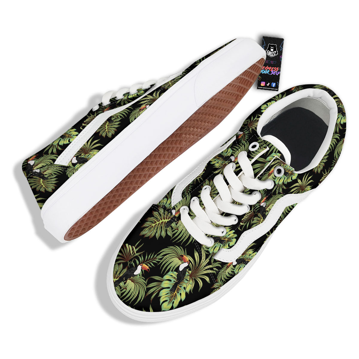 Toucan Vintage Print Pattern Skate Shoes-grizzshop