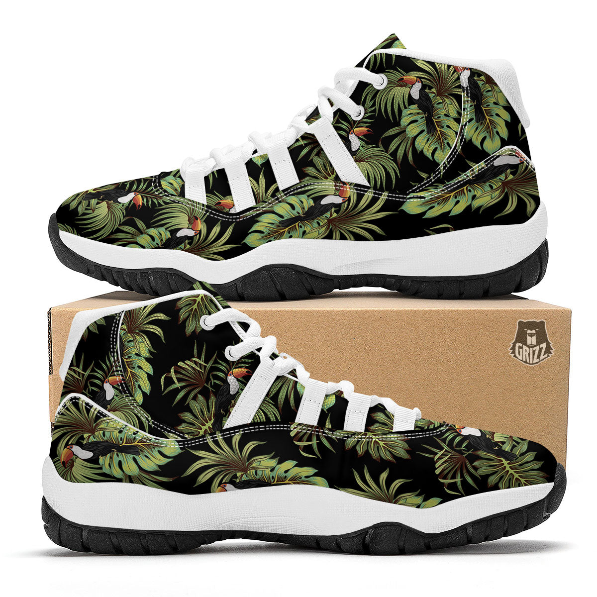 Toucan Vintage Print Pattern White Bball Shoes-grizzshop
