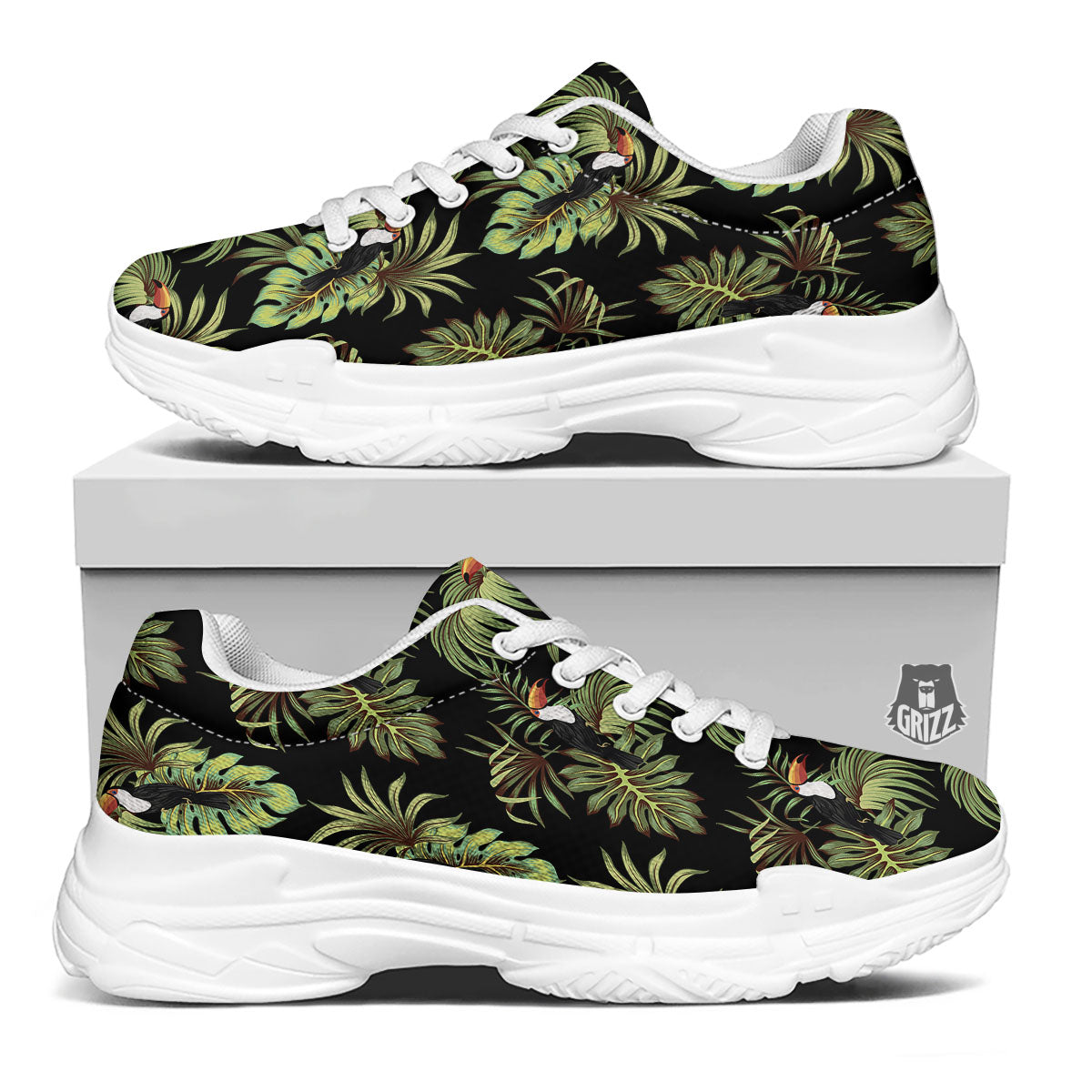 Toucan Vintage Print Pattern White Chunky Shoes-grizzshop