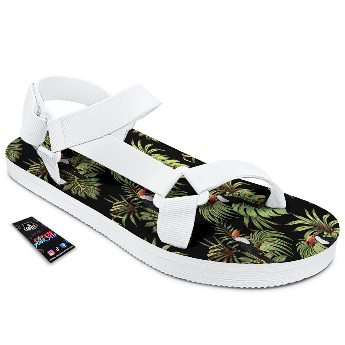 Toucan Vintage Print Pattern White Open Toe Sandals-grizzshop