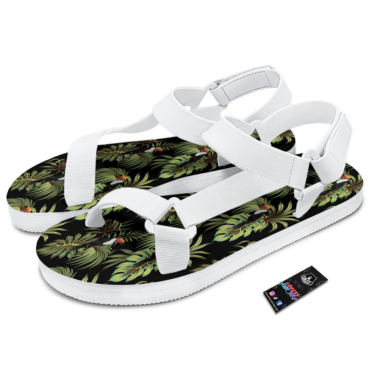 Toucan Vintage Print Pattern White Open Toe Sandals-grizzshop