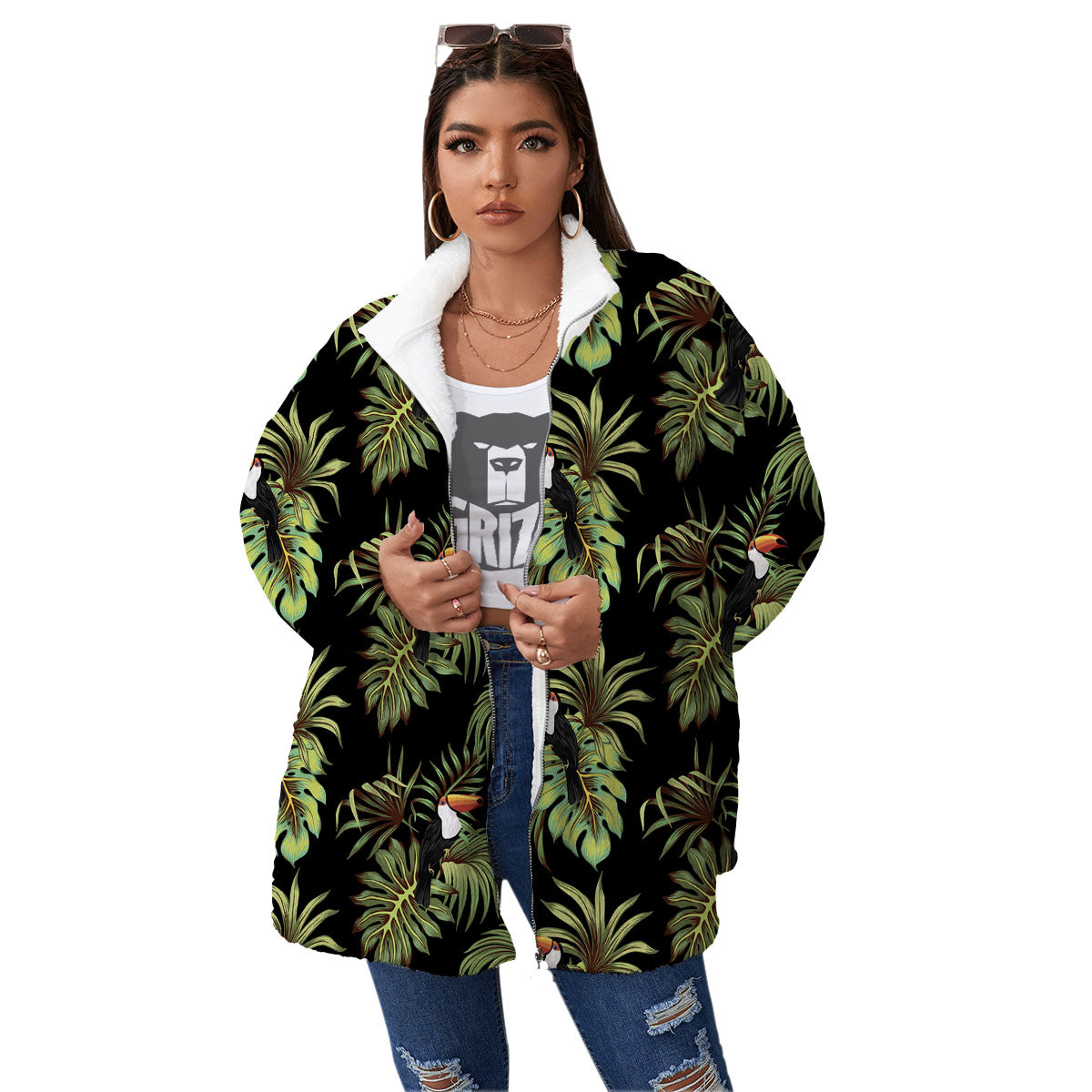 Toucan Vintage Print Pattern Women's Sherpa Jacket-grizzshop
