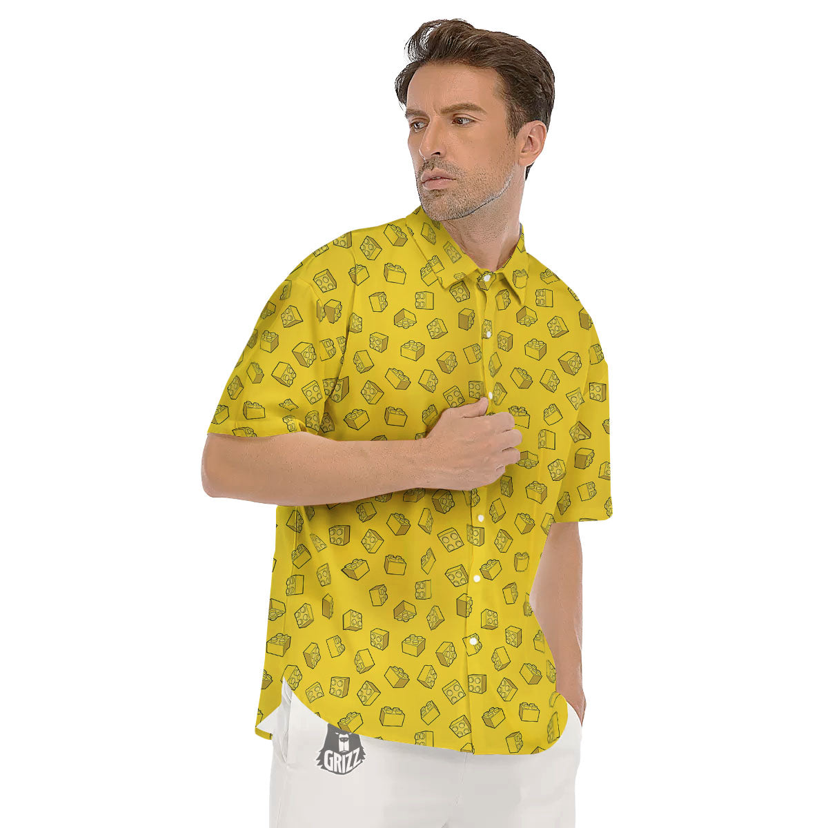 Toy Building Blocks Print Pattern Men's Short Sleeve Shirts-grizzshop