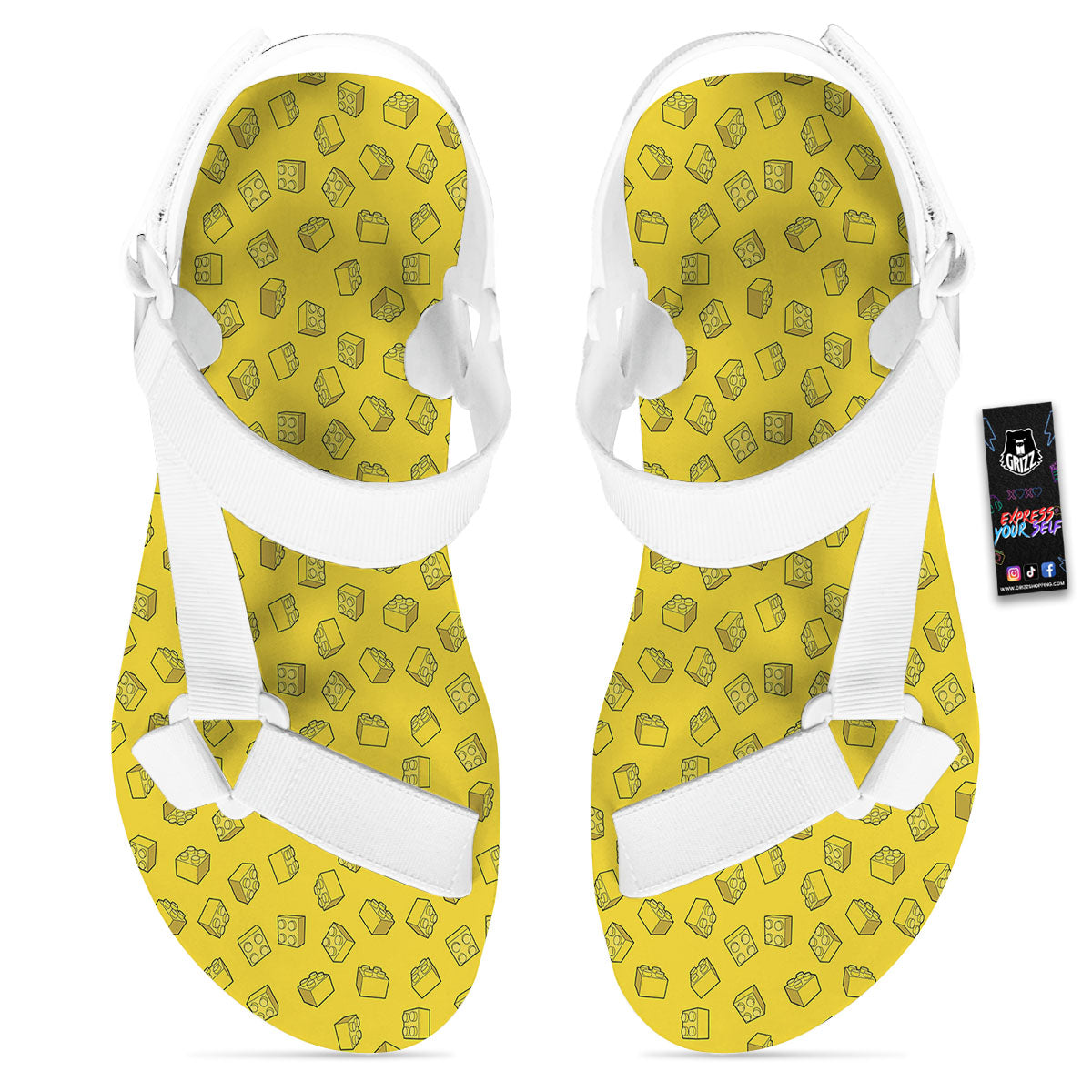 Toy Building Blocks Print Pattern White Open Toe Sandals-grizzshop