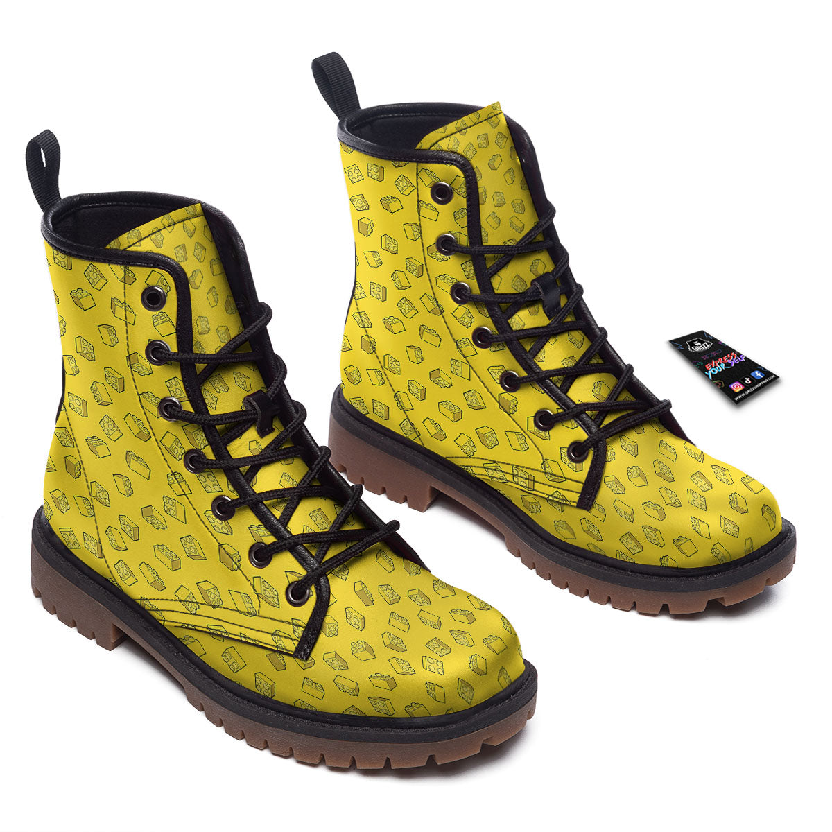 Toy Building Blocks Print Pattern Work Boots-grizzshop