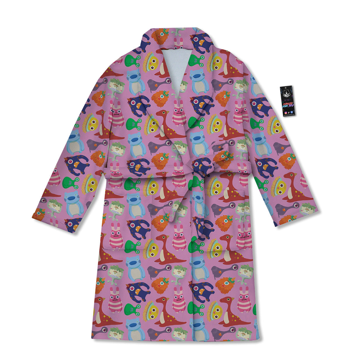 Toy Monster Cute Pink Print Pattern Bathrobe-grizzshop