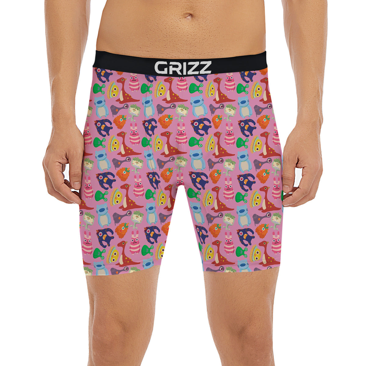 Toy Monster Cute Pink Print Pattern Boxer Briefs-grizzshop