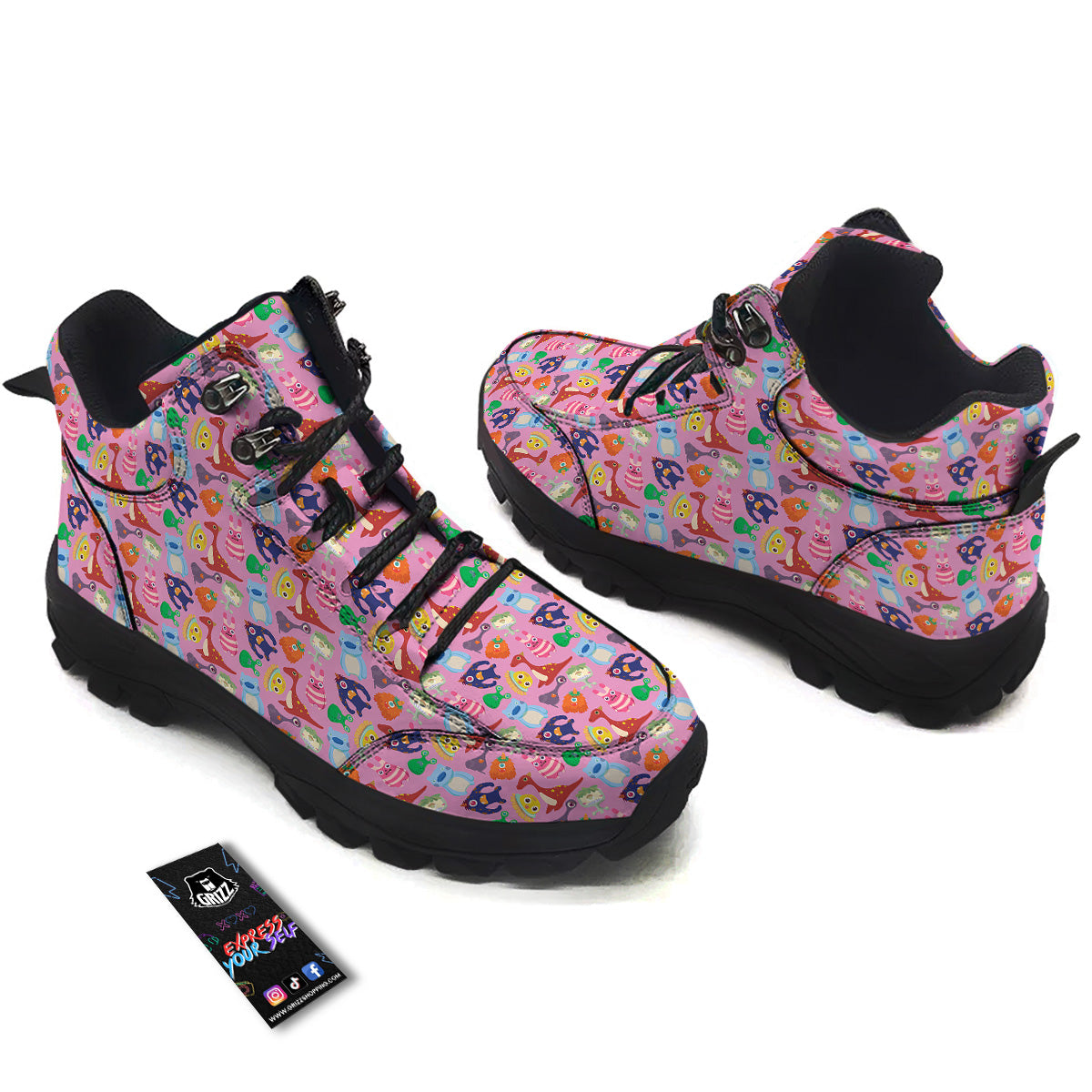 Toy Monster Cute Pink Print Pattern Hiking Shoes-grizzshop