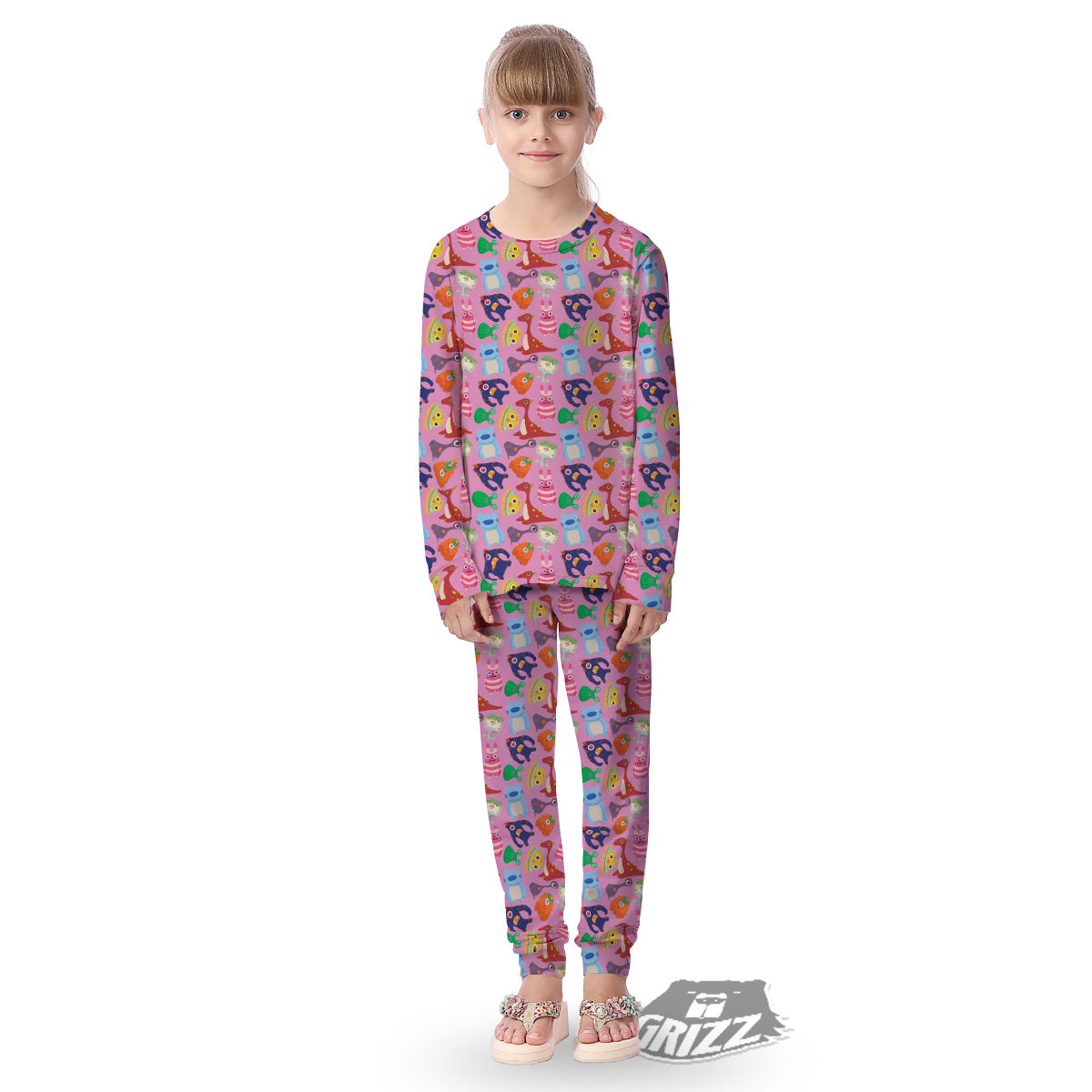 Toy Monster Cute Pink Print Pattern Kid's Pajamas-grizzshop