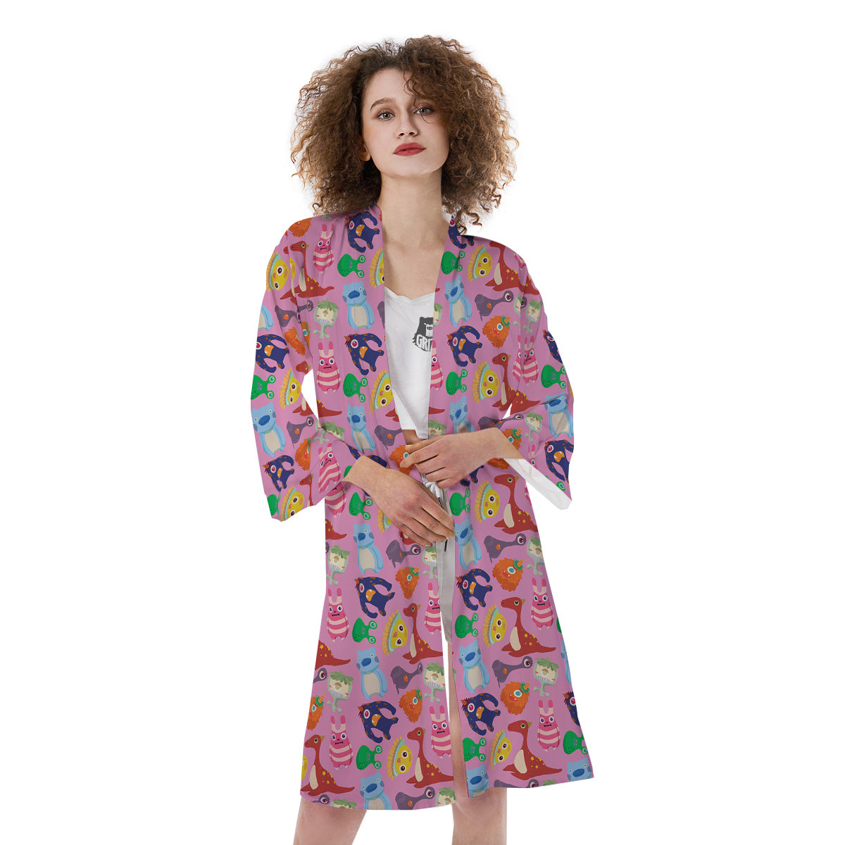 Toy Monster Cute Pink Print Pattern Kimono-grizzshop