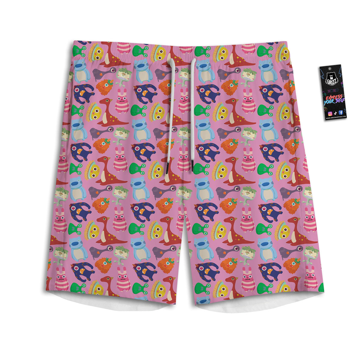Toy Monster Cute Pink Print Pattern Men's Athletic Shorts