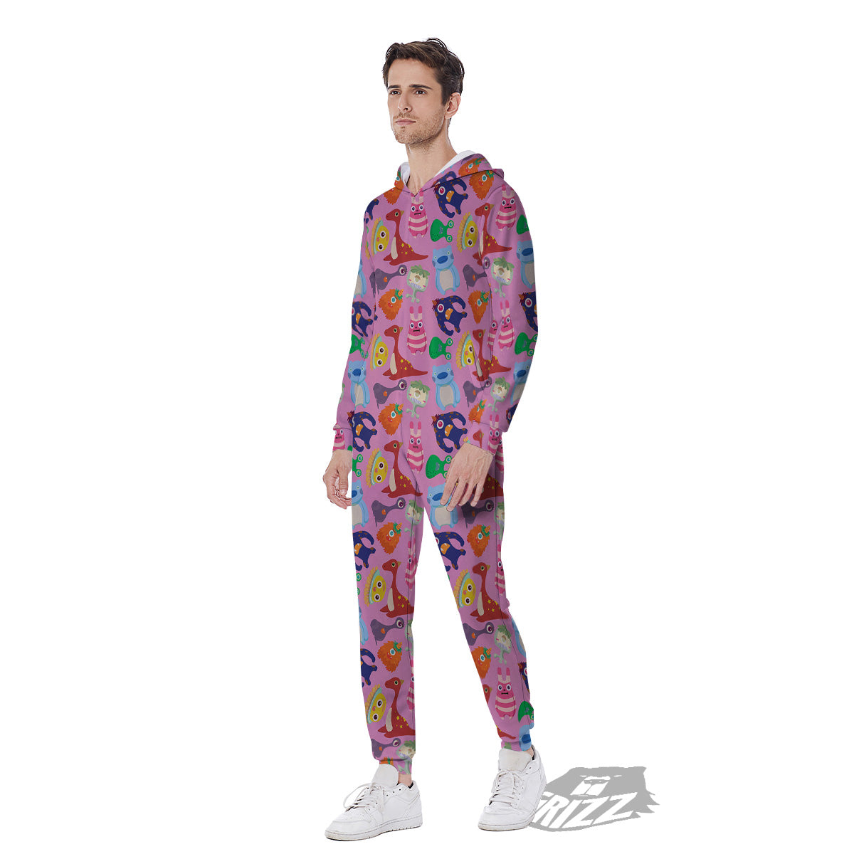 Toy Monster Cute Pink Print Pattern Men's Jumpsuit-grizzshop