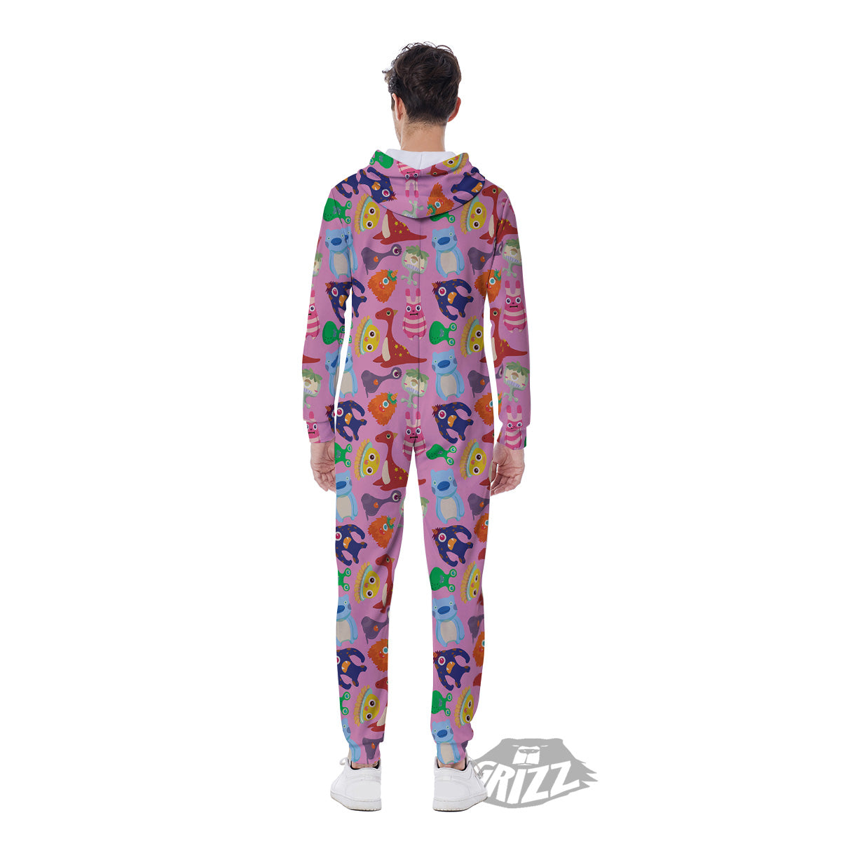 Toy Monster Cute Pink Print Pattern Men's Jumpsuit-grizzshop