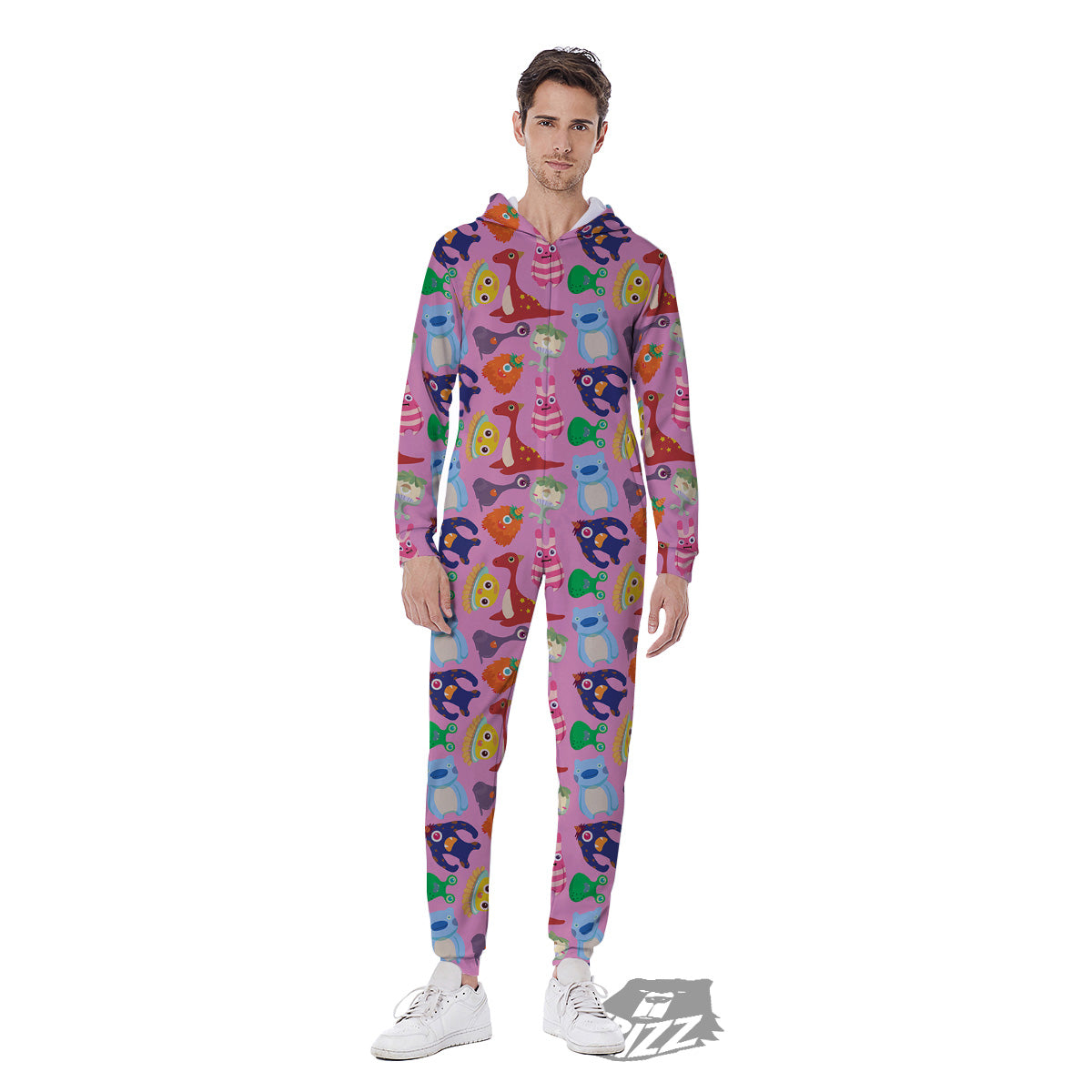 Toy Monster Cute Pink Print Pattern Men's Jumpsuit-grizzshop