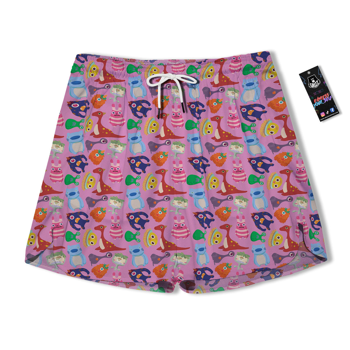 Toy Monster Cute Pink Print Pattern Men's Running Shorts-grizzshop