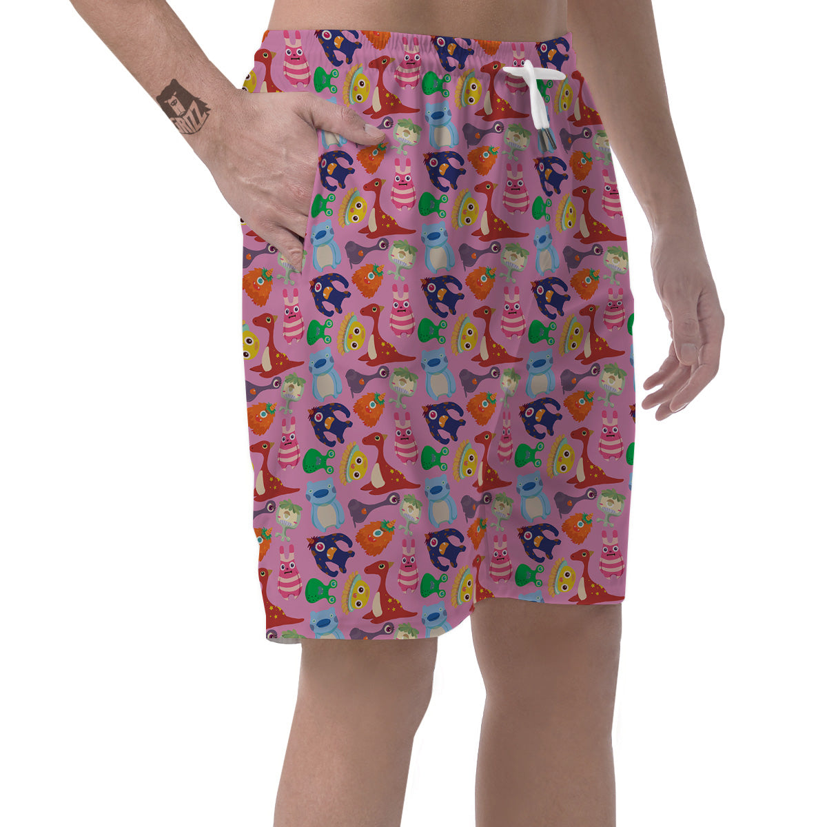 Toy Monster Cute Pink Print Pattern Men's Shorts-grizzshop
