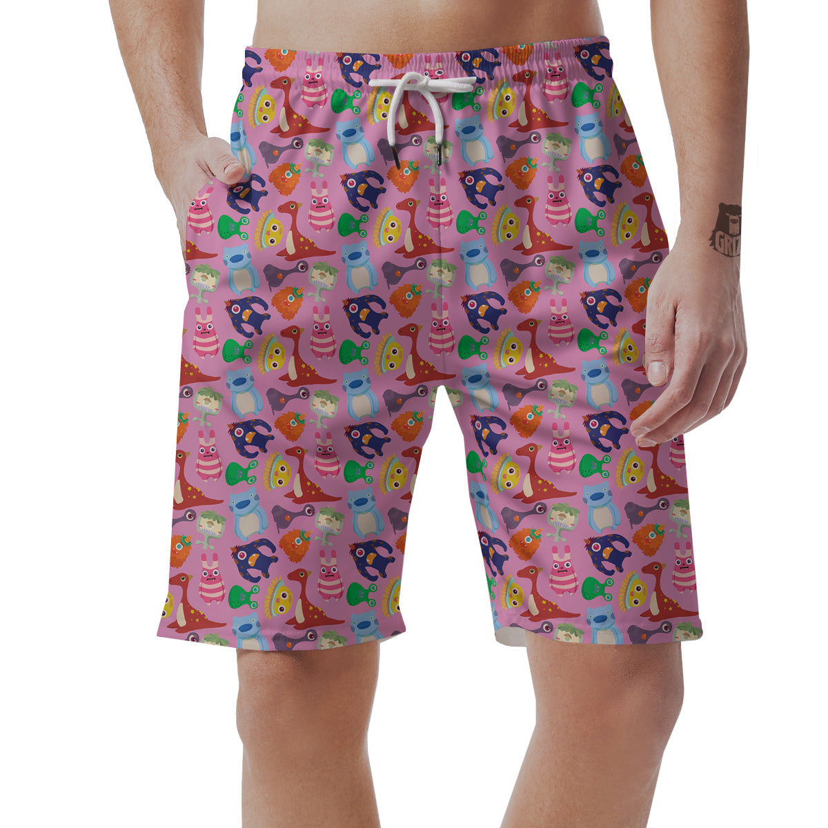 Toy Monster Cute Pink Print Pattern Men's Shorts-grizzshop