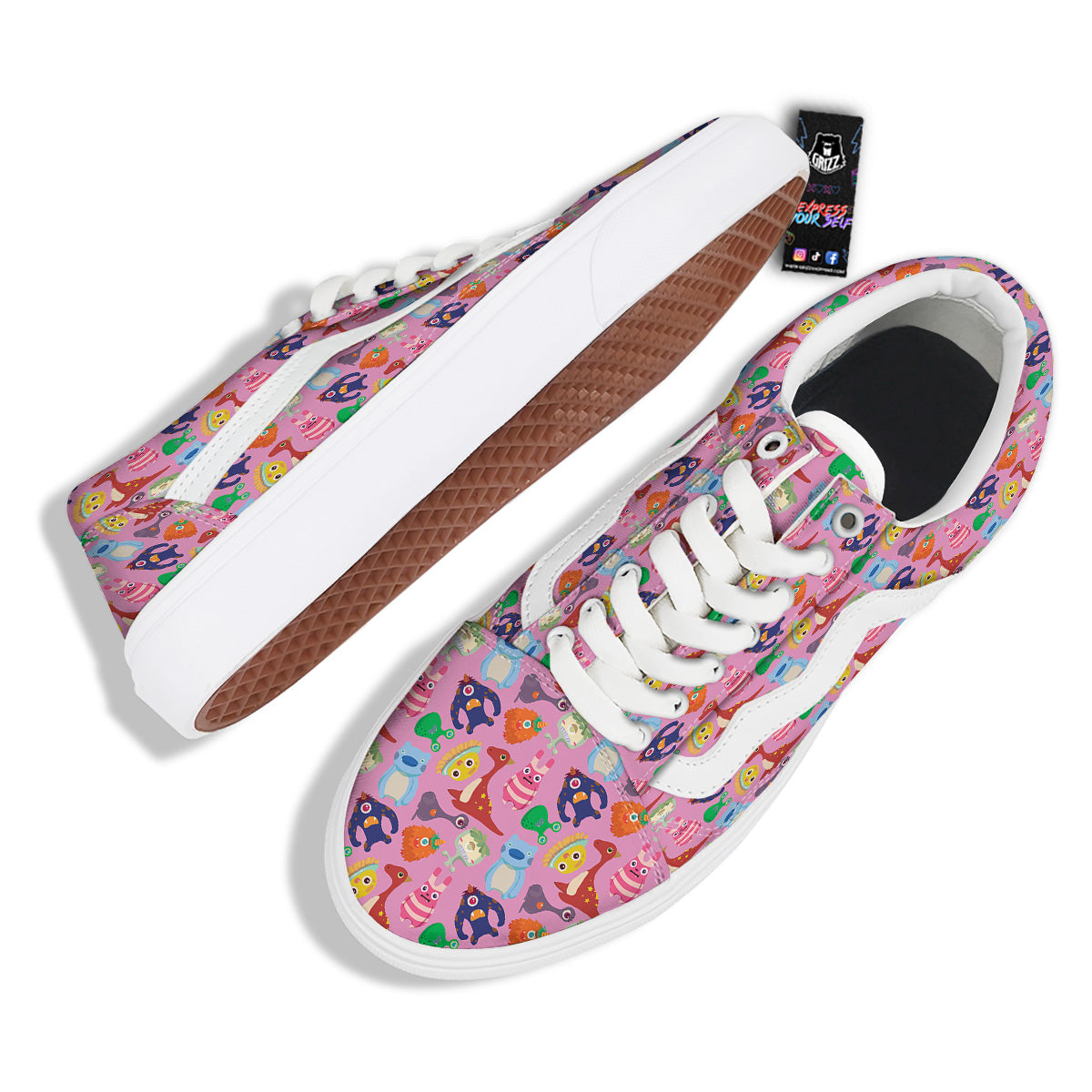 Toy Monster Cute Pink Print Pattern Skate Shoes-grizzshop