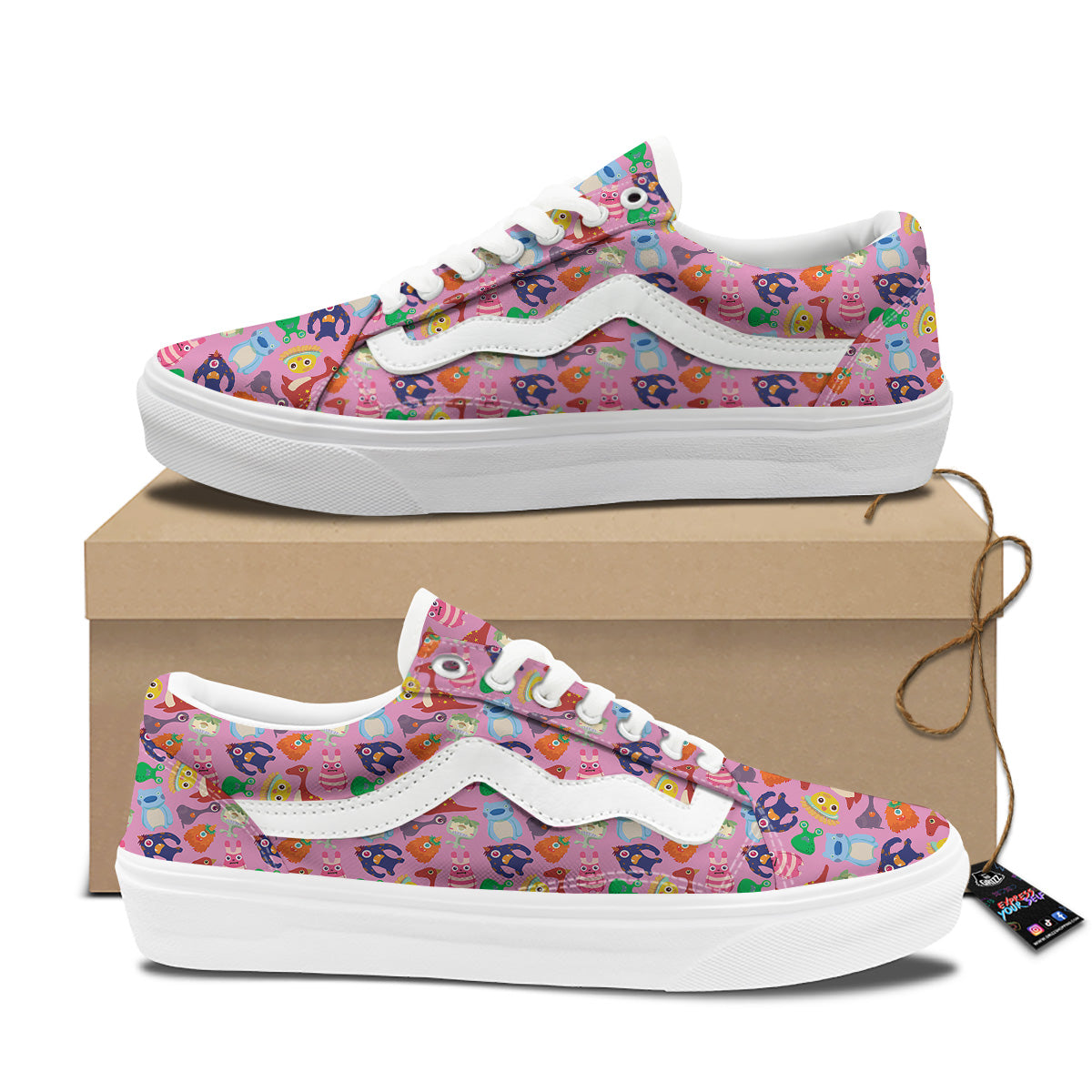Toy Monster Cute Pink Print Pattern Skate Shoes-grizzshop