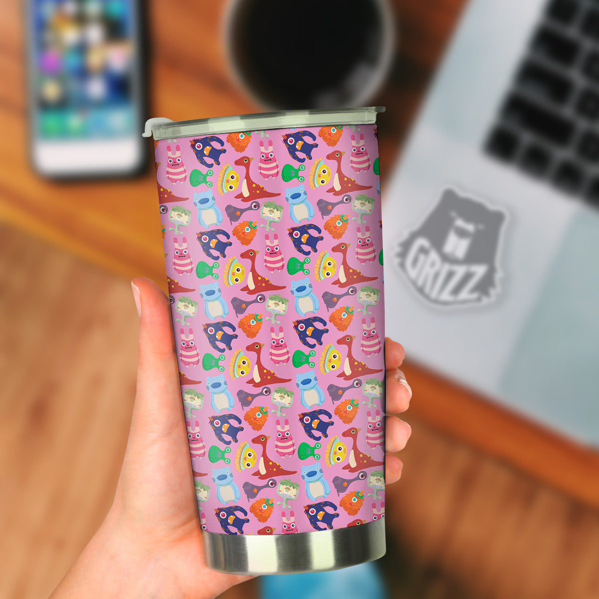 Toy Monster Cute Pink Print Pattern Tumbler-grizzshop