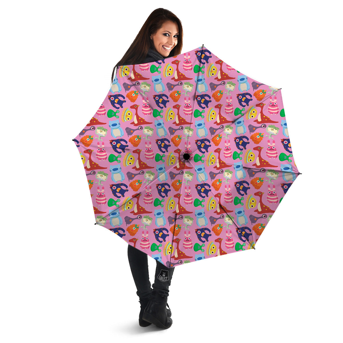 Toy Monster Cute Pink Print Pattern Umbrella-grizzshop