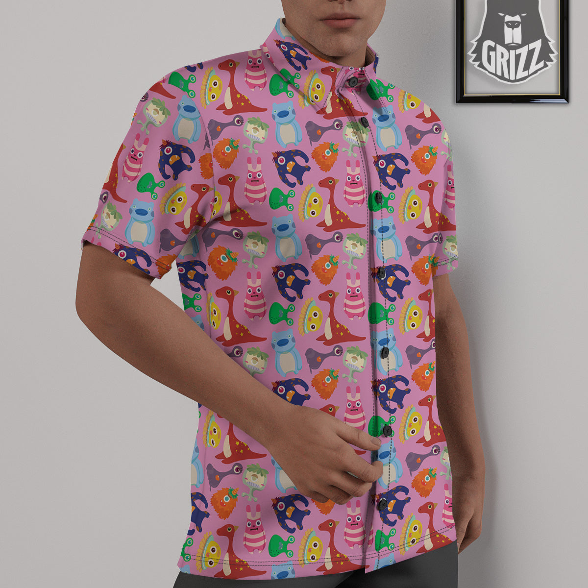 Toy Monster Cute Pink Print Pattern Untucked Shirts-grizzshop
