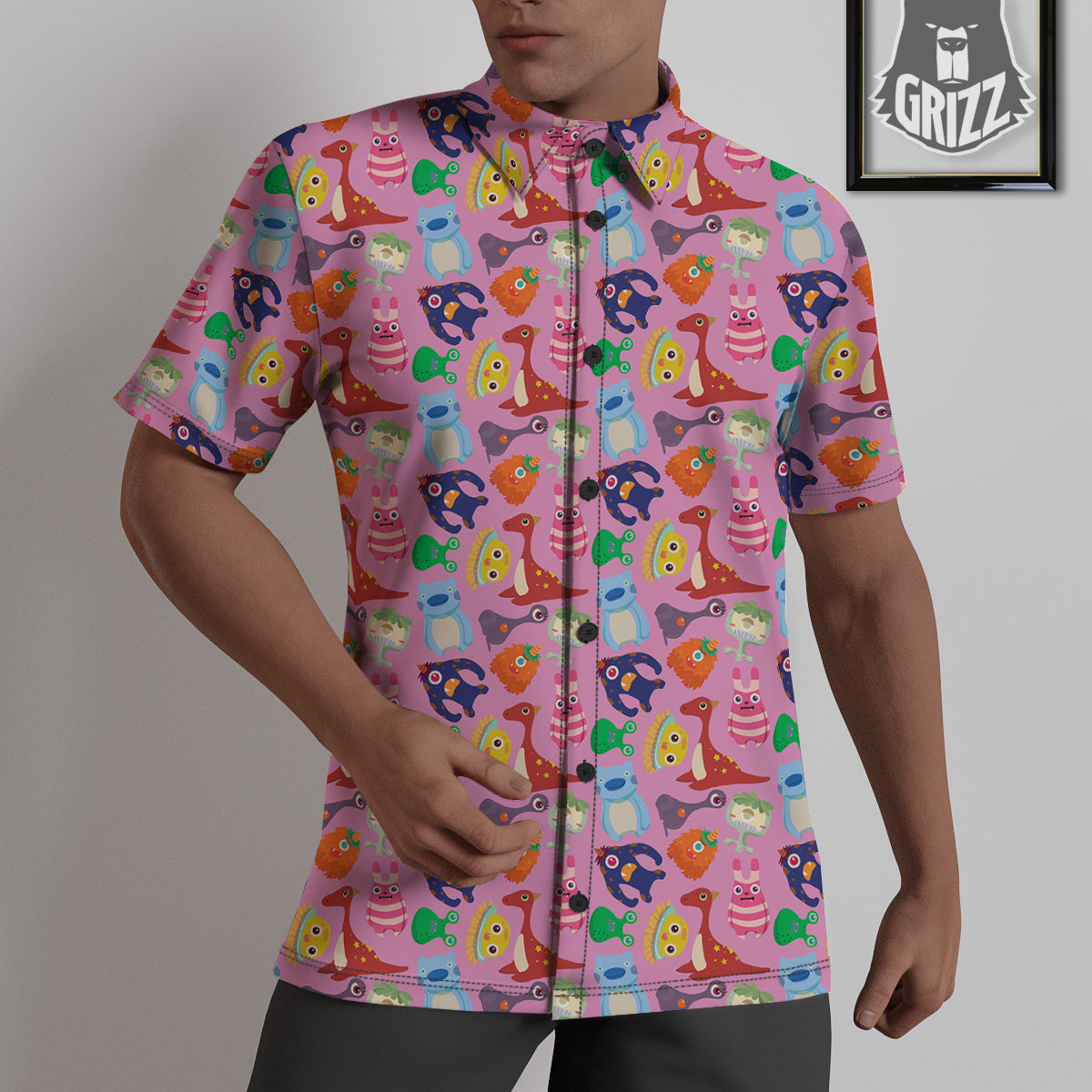 Toy Monster Cute Pink Print Pattern Untucked Shirts-grizzshop