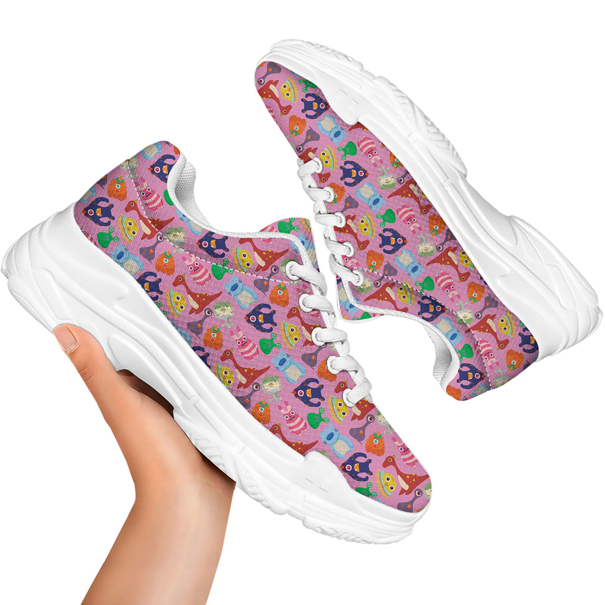 Toy Monster Cute Pink Print Pattern White Chunky Shoes-grizzshop