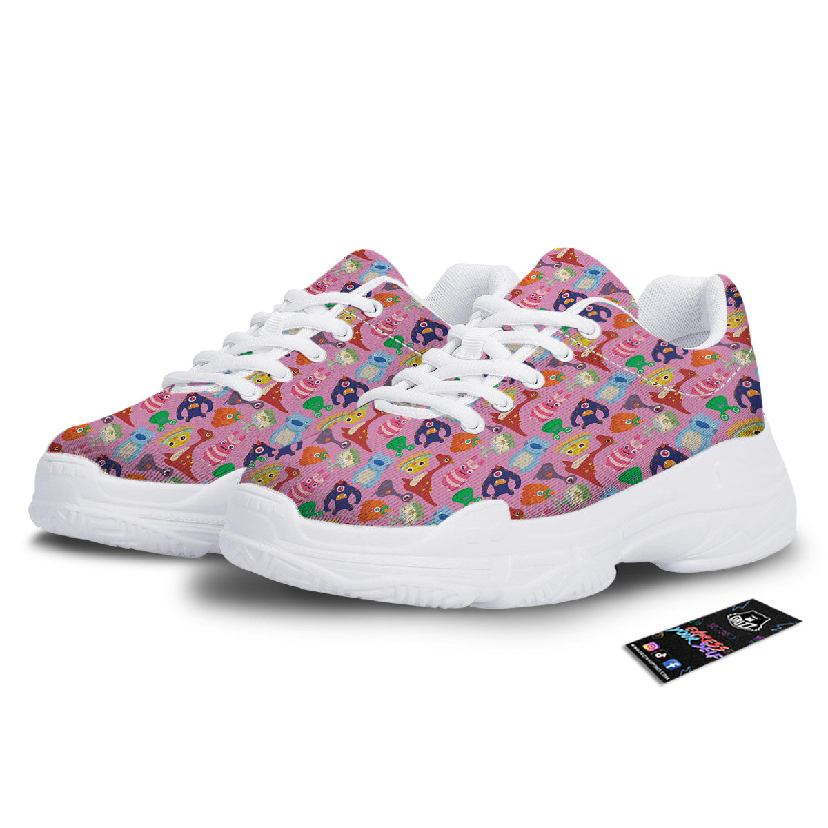Toy Monster Cute Pink Print Pattern White Chunky Shoes-grizzshop