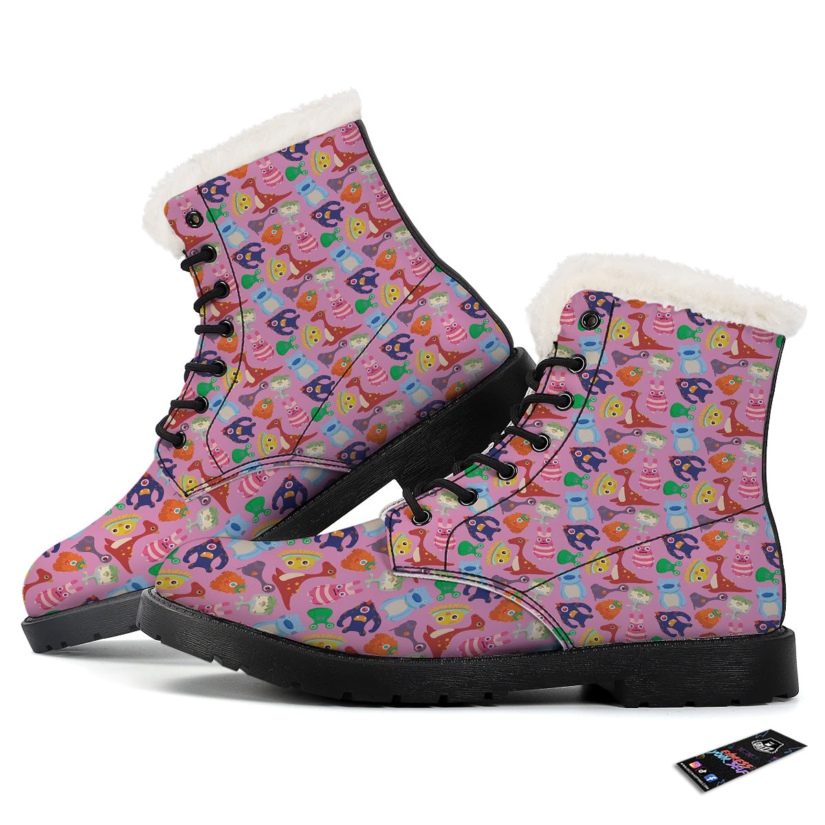 Toy Monster Cute Pink Print Pattern Winter Boots-grizzshop