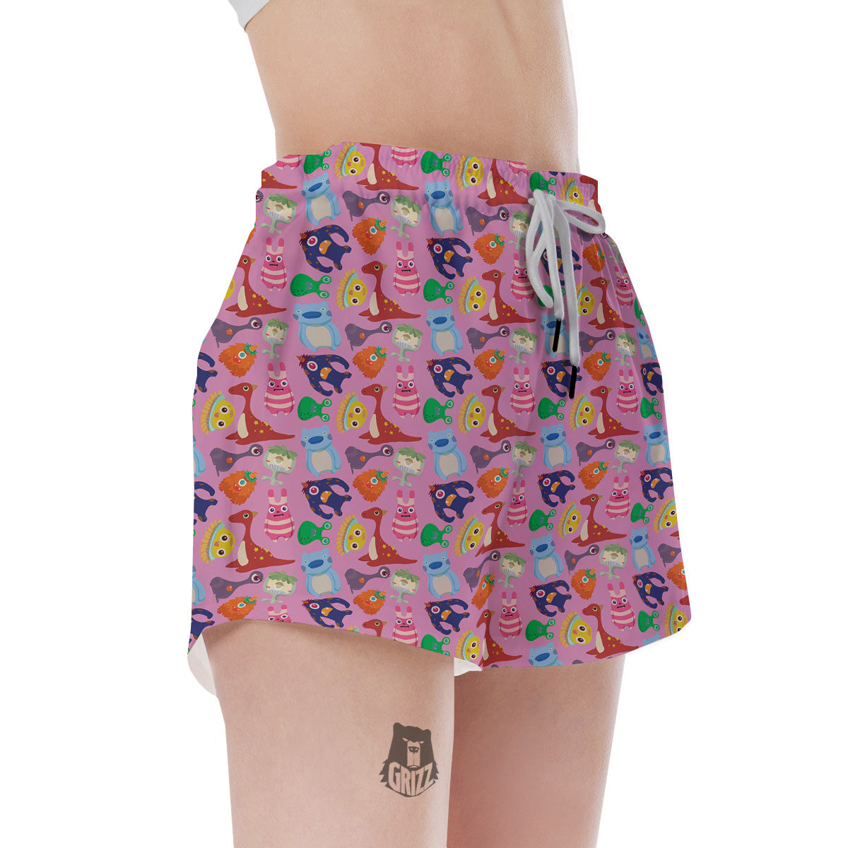 Toy Monster Cute Pink Print Pattern Women's Shorts-grizzshop