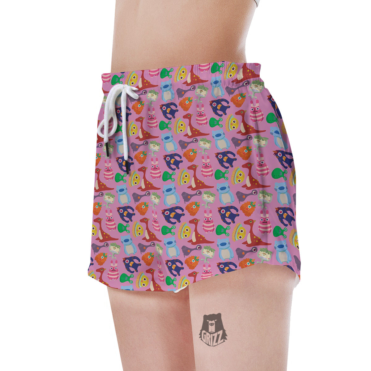 Toy Monster Cute Pink Print Pattern Women's Shorts-grizzshop