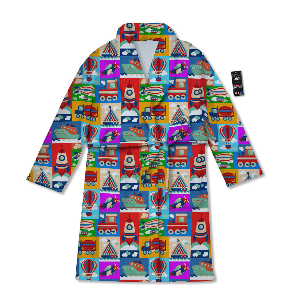 Toy Transport Cartoon Colorful Print Pattern Bathrobe-grizzshop