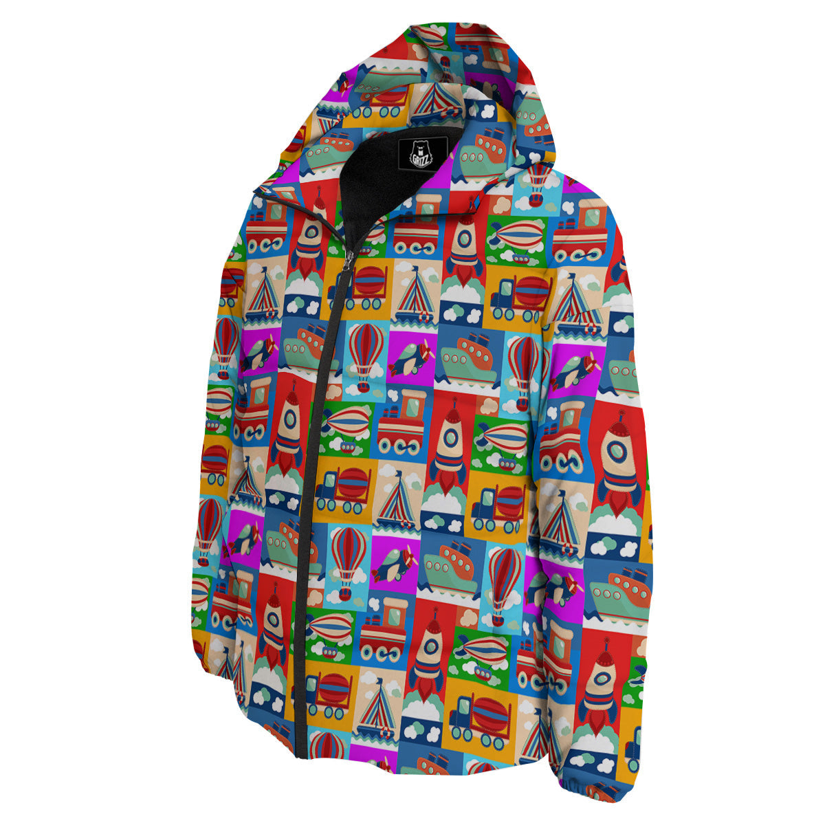 Toy Transport Cartoon Colorful Print Pattern Down Jacket-grizzshop