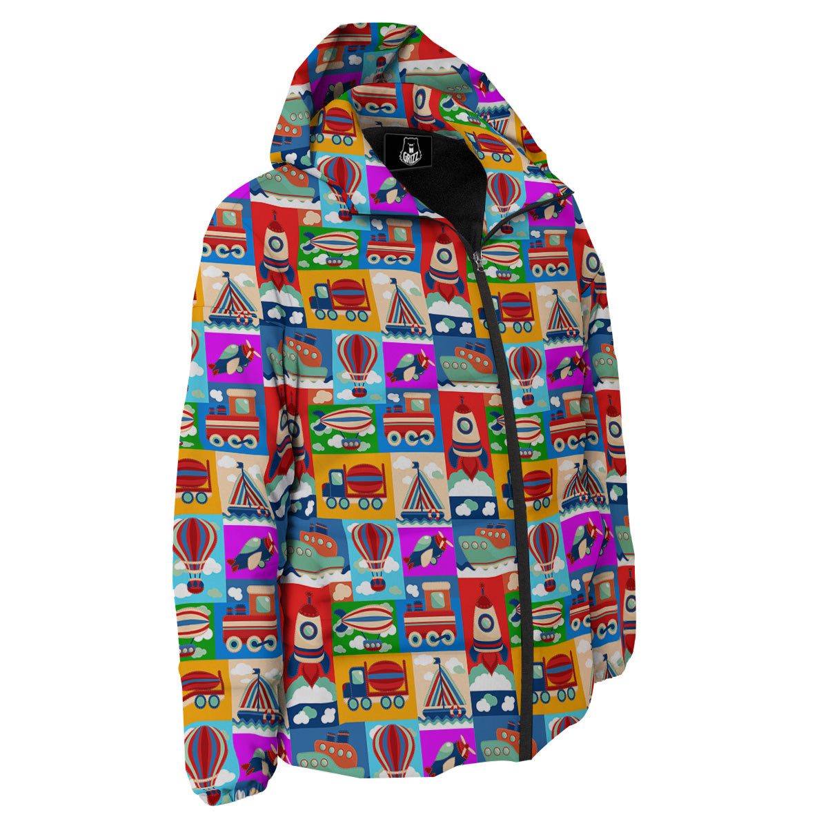Toy Transport Cartoon Colorful Print Pattern Down Jacket-grizzshop