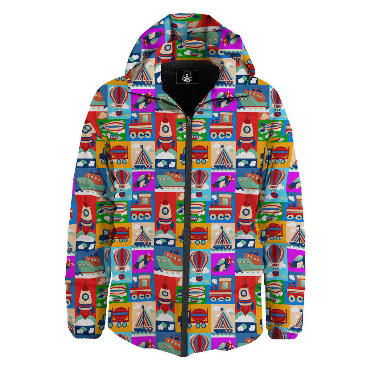 Toy Transport Cartoon Colorful Print Pattern Down Jacket-grizzshop