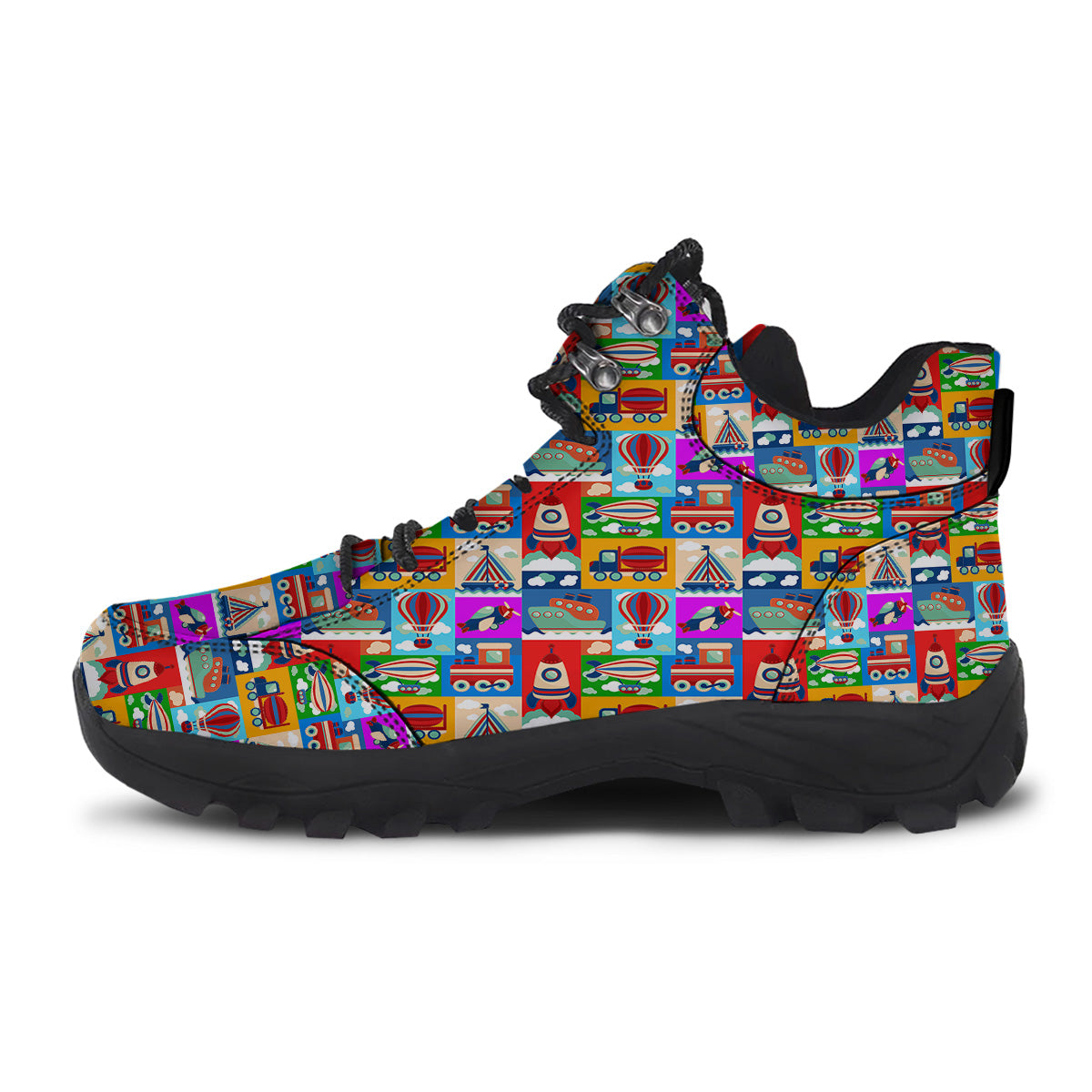 Toy Transport Cartoon Colorful Print Pattern Hiking Shoes-grizzshop