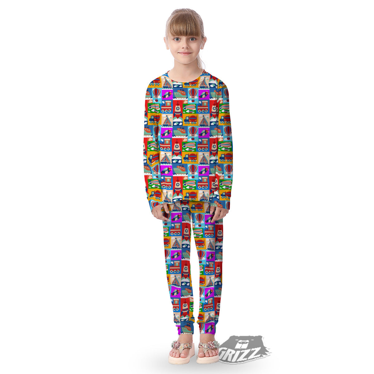 Toy Transport Cartoon Colorful Print Pattern Kid's Pajamas-grizzshop