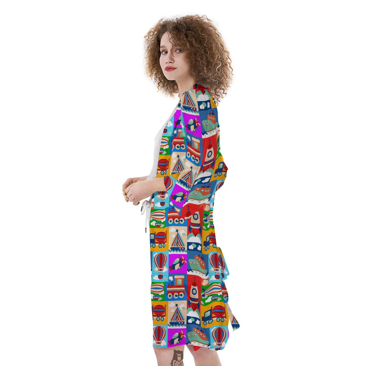 Toy Transport Cartoon Colorful Print Pattern Kimono-grizzshop