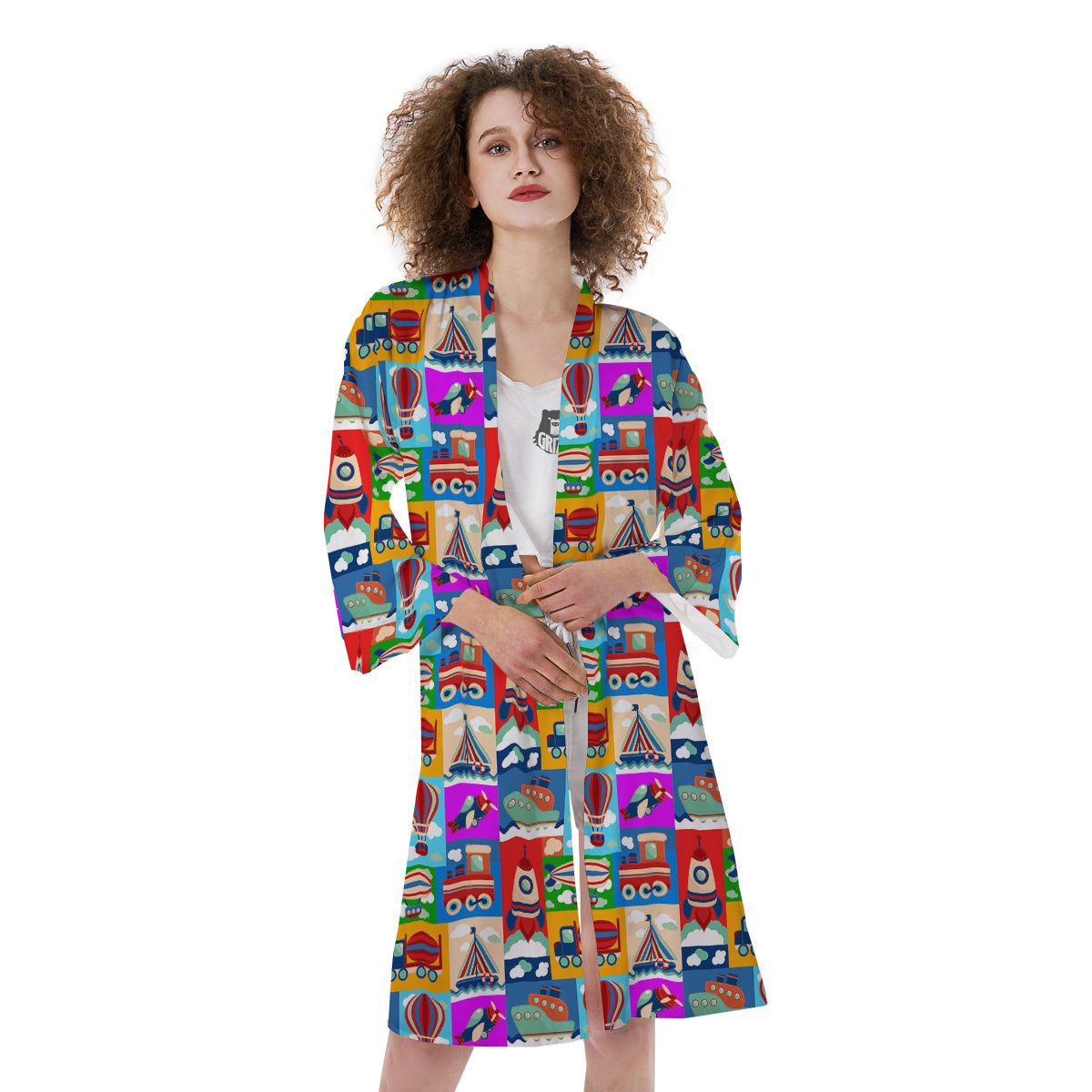 Toy Transport Cartoon Colorful Print Pattern Kimono-grizzshop