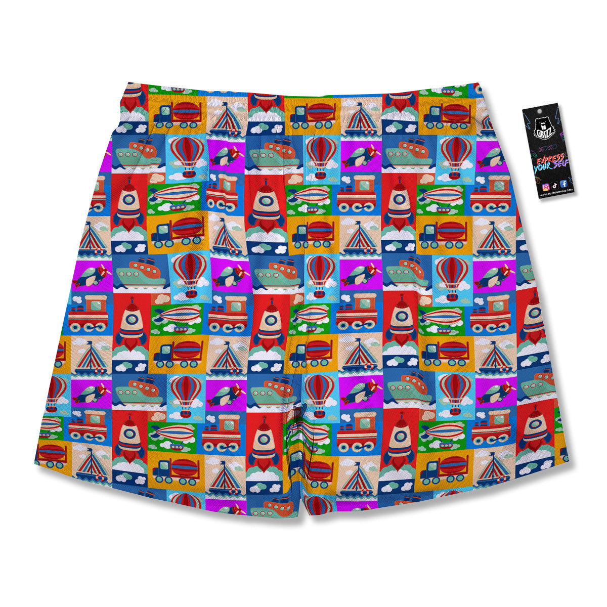 Toy Transport Cartoon Colorful Print Pattern Men's Running Shorts-grizzshop