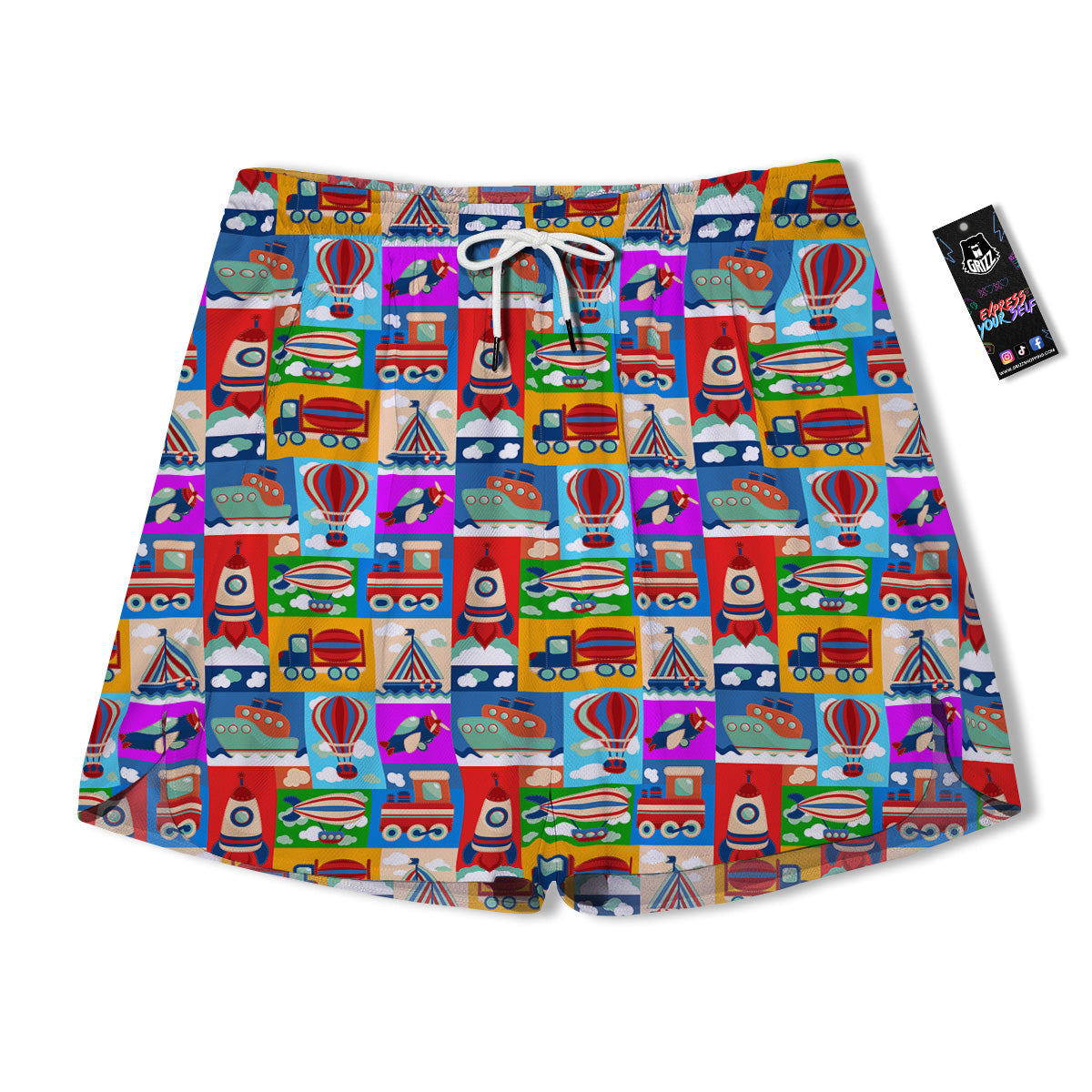 Toy Transport Cartoon Colorful Print Pattern Men's Running Shorts-grizzshop