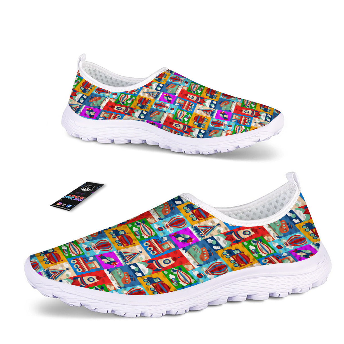 Toy Transport Cartoon Colorful Print Pattern Nurse Shoes-grizzshop
