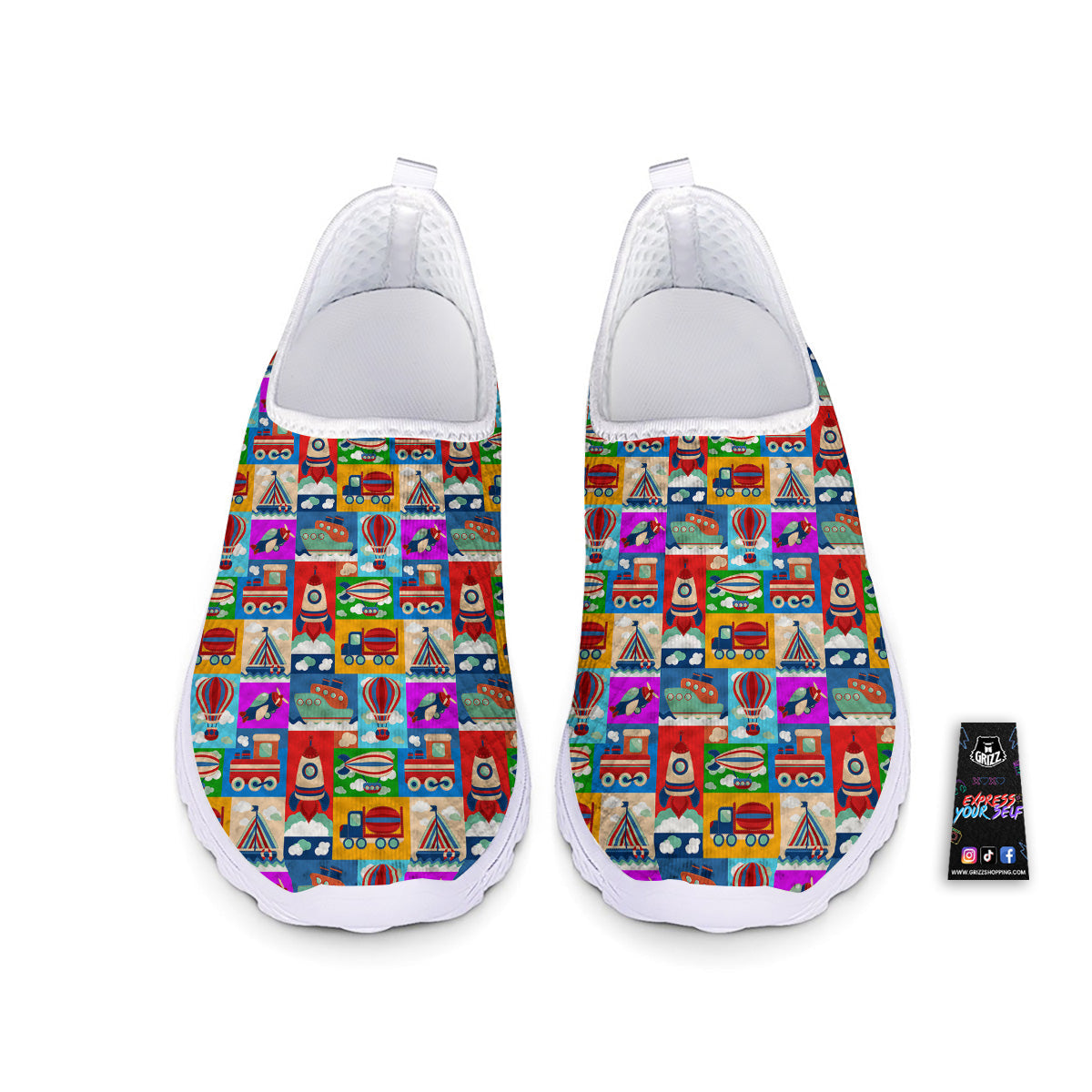 Toy Transport Cartoon Colorful Print Pattern Nurse Shoes-grizzshop
