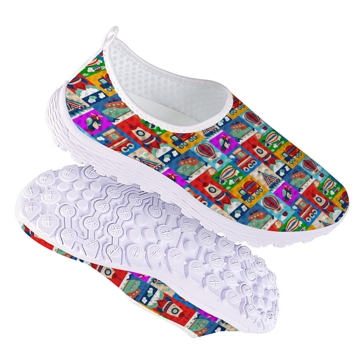 Toy Transport Cartoon Colorful Print Pattern Nurse Shoes-grizzshop