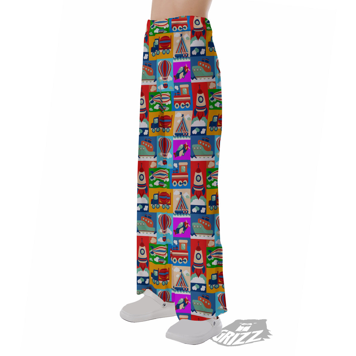 Toy Transport Cartoon Colorful Print Pattern Pajama Pants-grizzshop