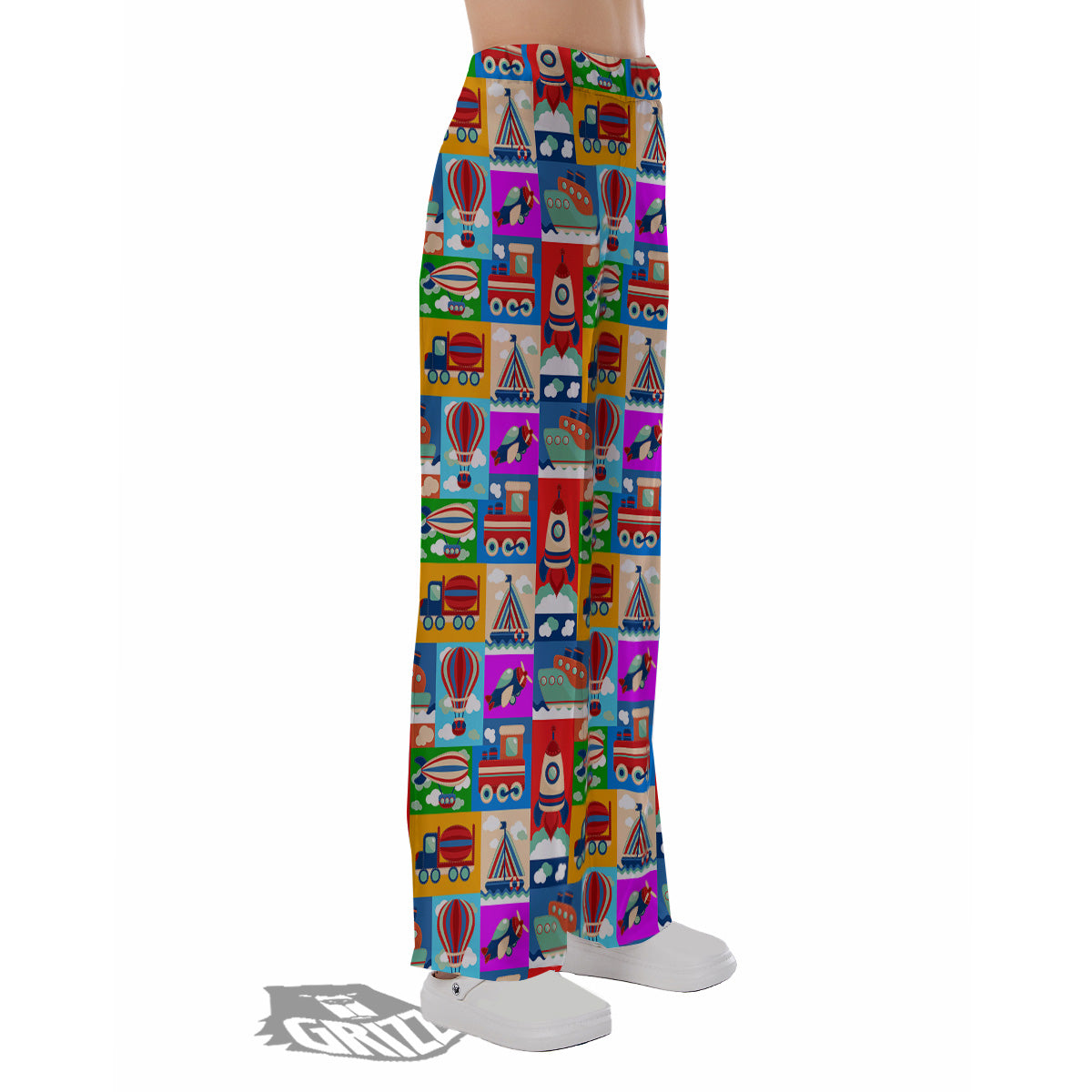 Toy Transport Cartoon Colorful Print Pattern Pajama Pants-grizzshop
